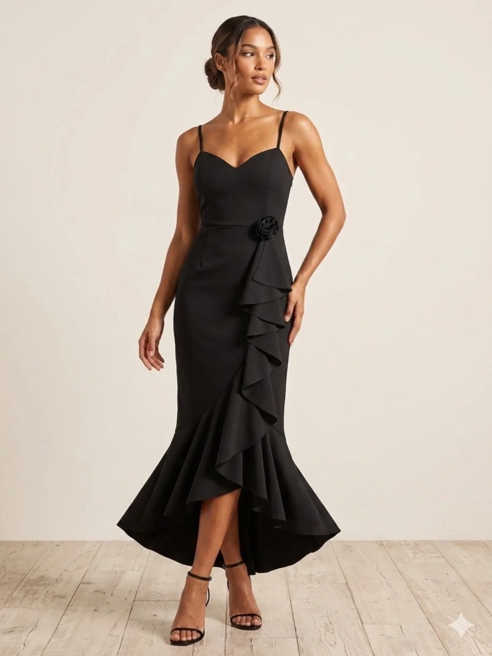 alexa b nites dress black Alexa B Nites | Dresses | Alexa B Nites Black Highlow Ruffle Evening Dress  With Floral Accent Size 6